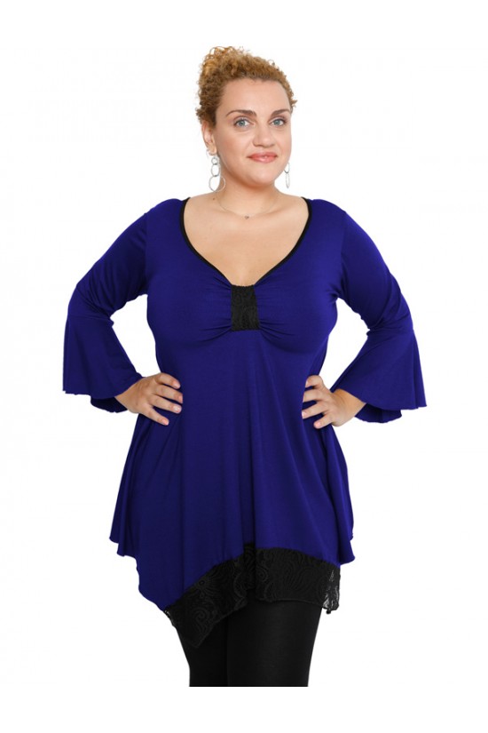 B19-255D Μπλούζα άλφα με δαντέλα δέσιμο στο στήθος - Μπλε Ρουά B19-255D Μπλούζα άλφα με δαντέλα δέσιμο στο στήθος - Μπλε Ρουά