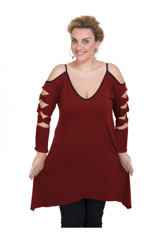 B19-282 Μπλουζοφόρεμα εβαζέ - Μπορντώ B19-282 Μπλουζοφόρεμα εβαζέ - Μπορντώ