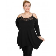 B19-283D Μπλούζα άλφα με δαντέλα στο στήθος - Μαύρο