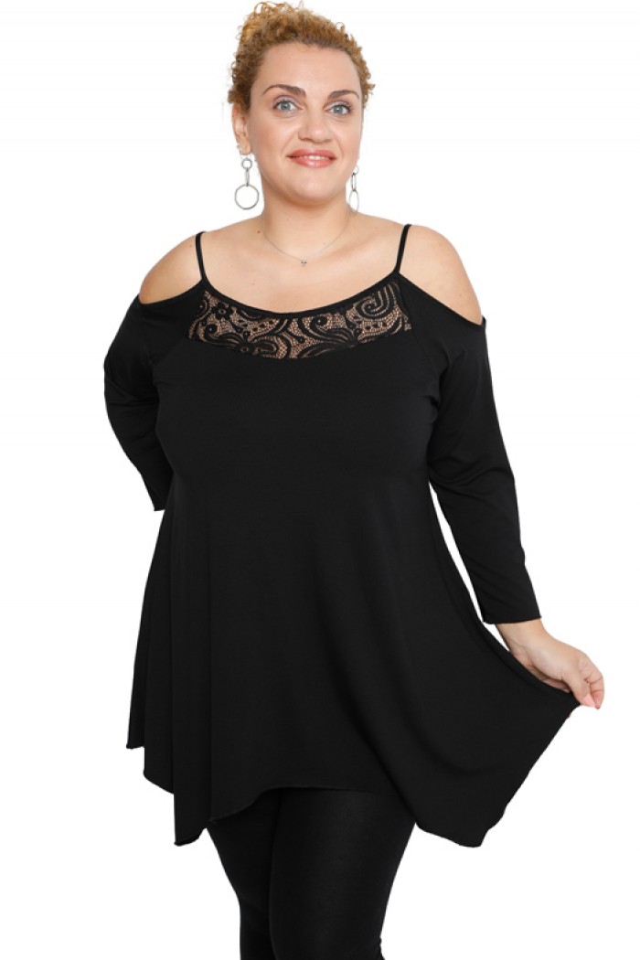 B19-283D Alpha blouse with lace on chest - Black