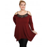 B19-283D Μπλούζα άλφα με δαντέλα στο στήθος - Μπορντώ