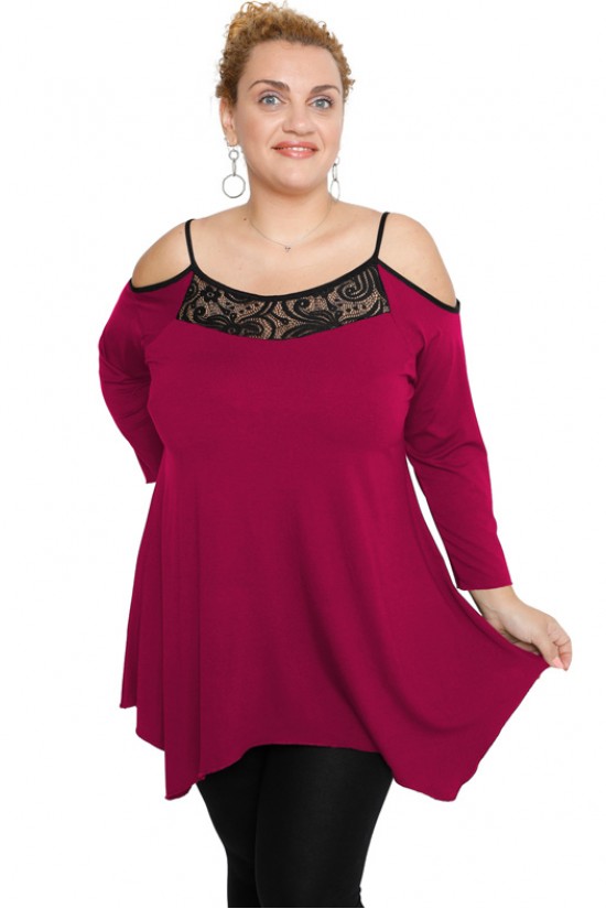 B19-283D Μπλούζα άλφα με δαντέλα στο στήθος - Φούξια