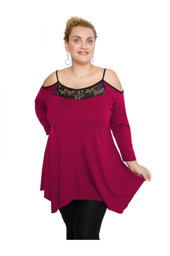B19-283D Μπλούζα άλφα με δαντέλα στο στήθος - Φούξια