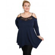B19-283D Μπλούζα άλφα με δαντέλα στο στήθος - Μπλε Μαρέν