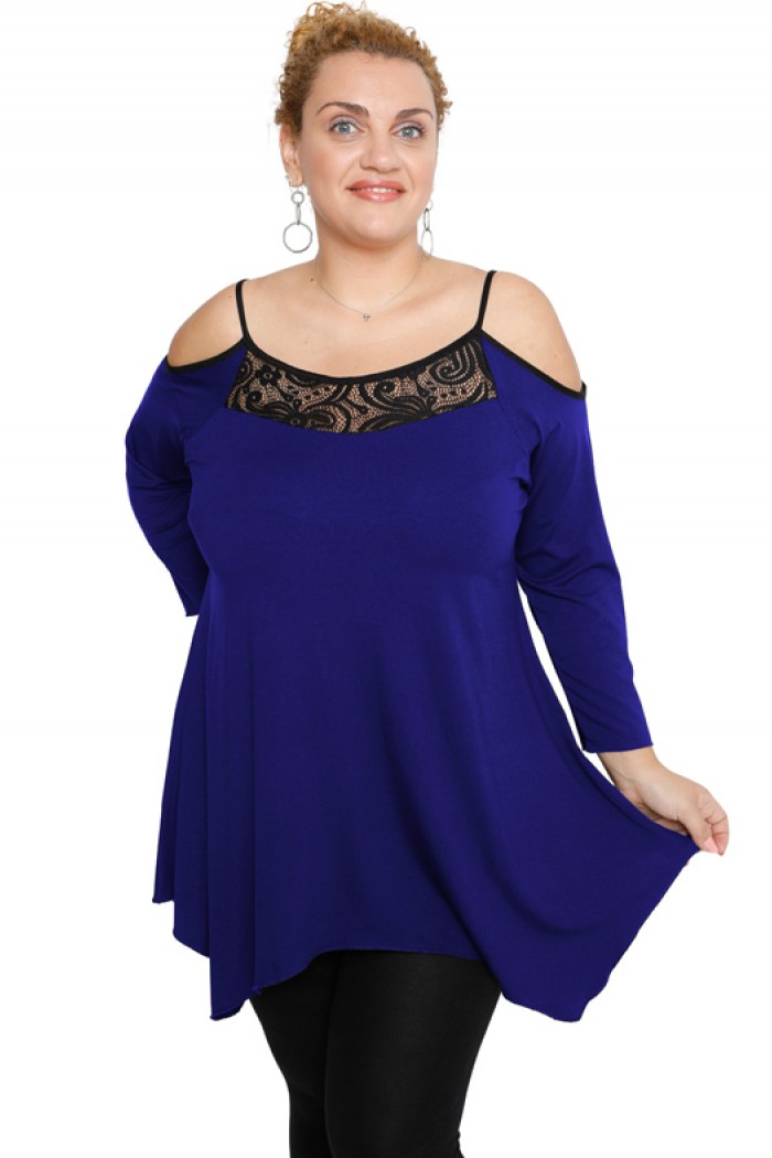 B19-283D Alpha blouse with lace on chest - Royal Blue