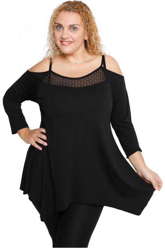 B19-283T Μπλούζα άλφα με τούλι στο στήθος