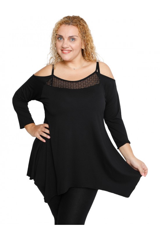 B19-283T Μπλούζα άλφα με τούλι στο στήθος B19-283T Μπλούζα άλφα με τούλι στο στήθος