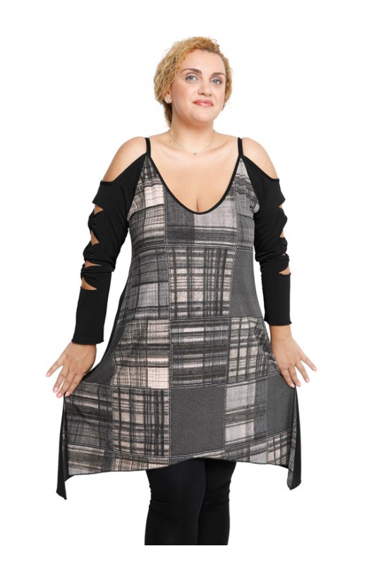 B19-2982 Εμπριμέ μπλουζοφόρεμα εβαζέ