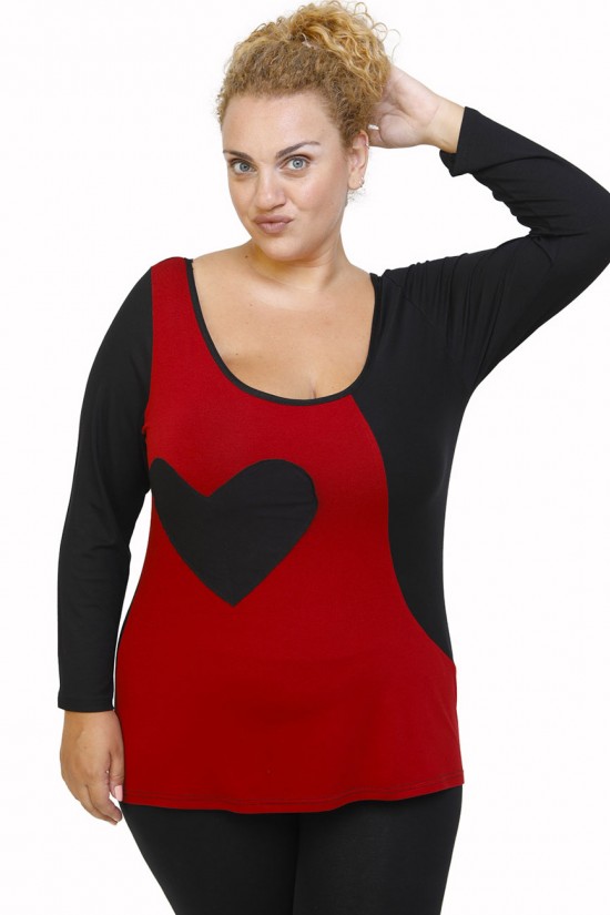 B21-124 Μπλούζα ίσια κομποζέ με καρδιά - Μπορντώ