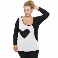 B21-124 Μπλούζα ίσια κομποζέ με καρδιά - Άσπρο