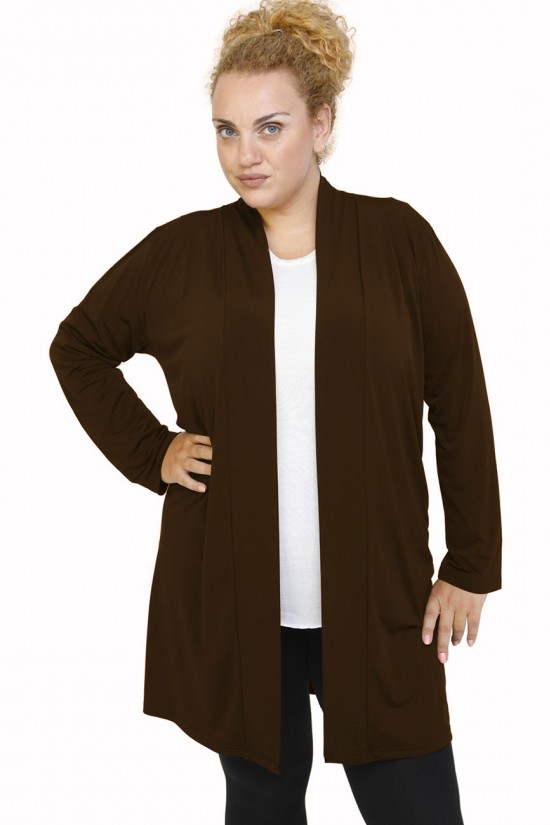 B21-142 Ζακέτα κλασική μακριά - Καφέ B21-142 Ζακέτα κλασική μακριά - Καφέ