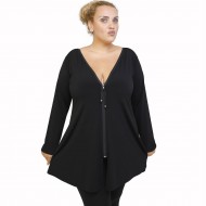 B21-176F Μπλουζοφόρεμα με φερμουάρ - Μαύρο