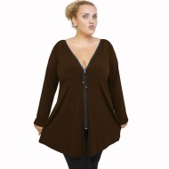 B21-176F Μπλουζοφόρεμα με φερμουάρ - Καφέ