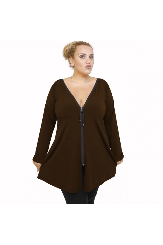 B21-176F Μπλουζοφόρεμα με φερμουάρ - Καφέ