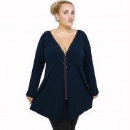 B21-176F Μπλουζοφόρεμα με φερμουάρ - Μπλε Μαρέν