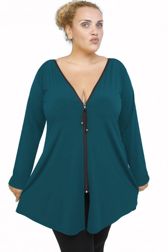 B21-176F Μπλουζοφόρεμα με φερμουάρ - Πετρόλ