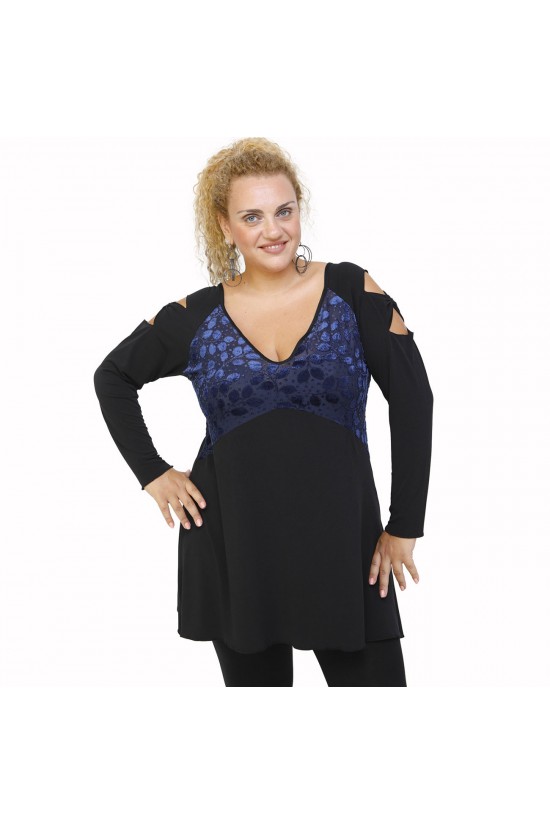 B21-4581N Μπλούζα εβαζέ κομποζέ - Μπλε B21-4581N Μπλούζα εβαζέ κομποζέ - Μπλε