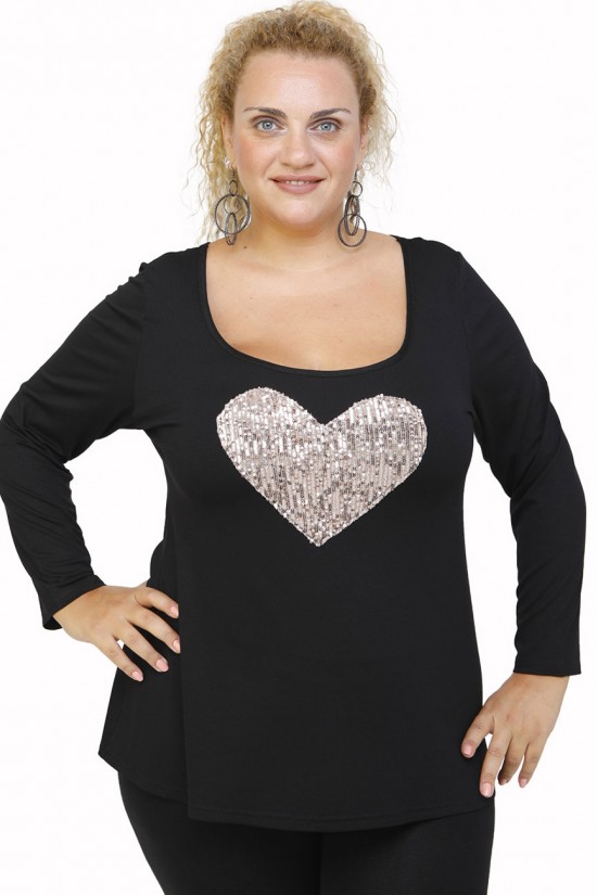 B21-5008LK Μπλούζα εβαζέ με καρδιά - Μπεζ