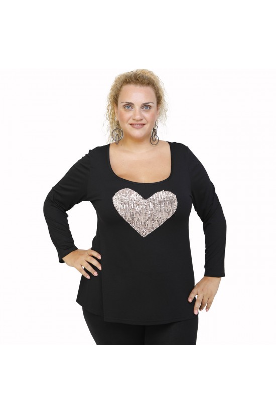 B21-5008LK Μπλούζα εβαζέ με καρδιά - Μπεζ B21-5008LK Μπλούζα εβαζέ με καρδιά - Μπεζ