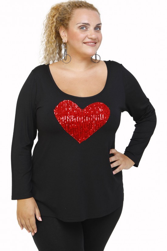 B21-5008LK Μπλούζα εβαζέ με καρδιά - Κόκκινο