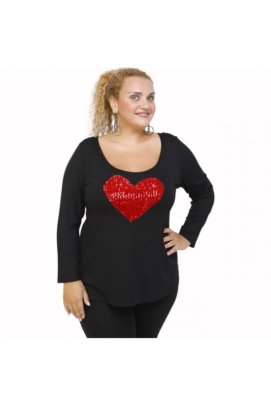 B21-5008LK Μπλούζα εβαζέ με καρδιά - Κόκκινο B21-5008LK Μπλούζα εβαζέ με καρδιά - Κόκκινο