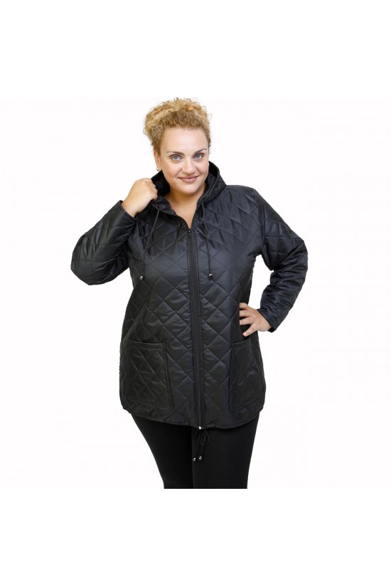 B21-6629K Μπουφάν με φερμουάρ και κουκούλα  - Μαύρο