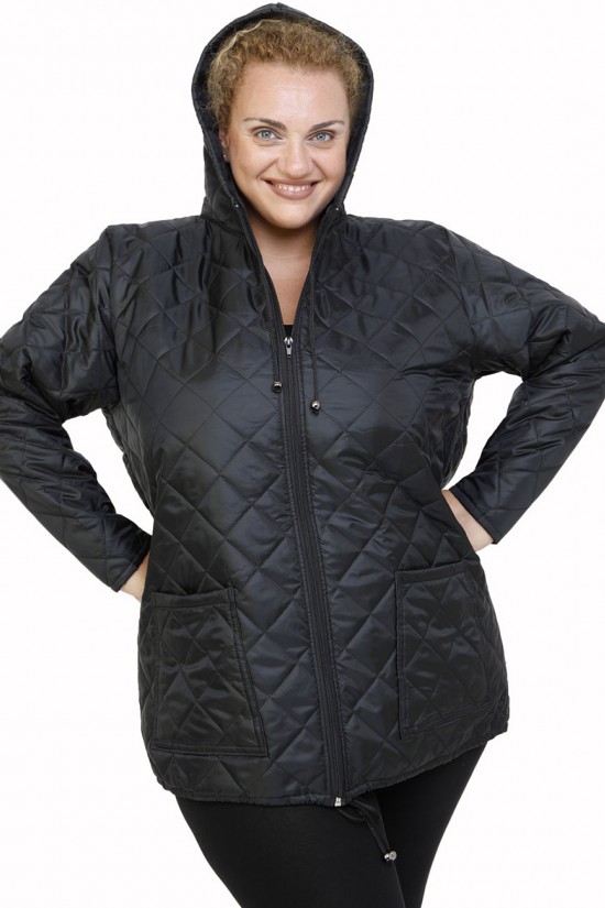 B21-6629K Μπουφάν με φερμουάρ και κουκούλα  - Μαύρο B21-6629K Μπουφάν με φερμουάρ και κουκούλα  - Μαύρο