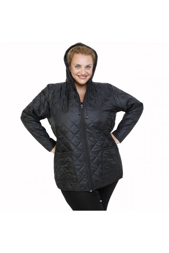 B21-6629K Μπουφάν με φερμουάρ και κουκούλα  - Μαύρο