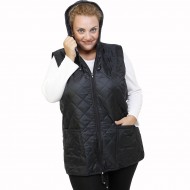 B21-6629A Sleeveless jacket with zipper and hood - Black