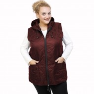 B21-6629A Sleeveless jacket with zipper and hood - Bordeaux