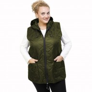 B21-6629A Sleeveless jacket with zipper and hood - Cypress Green