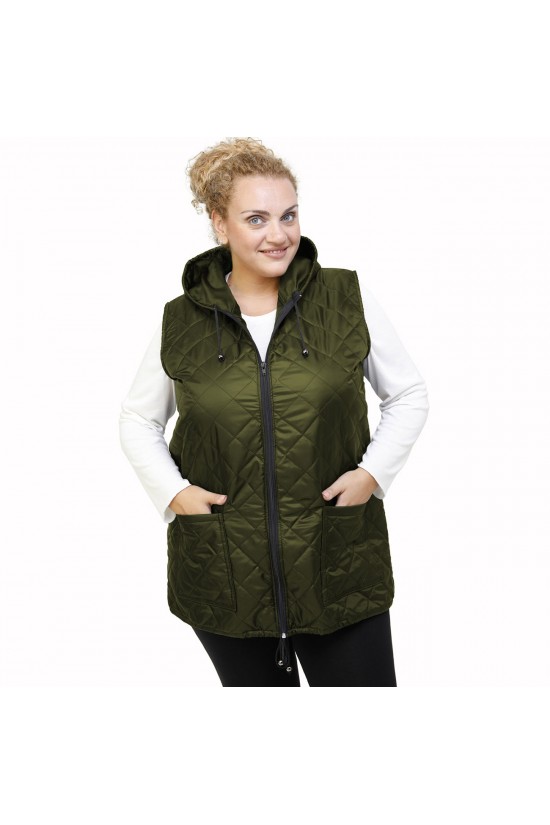 B21-6629AK Αμάνικο μπουφάν με φερμουάρ και κουκούλα  - Κυπαρισσί B21-6629AK Αμάνικο μπουφάν με φερμουάρ και κουκούλα  - Κυπαρισσί