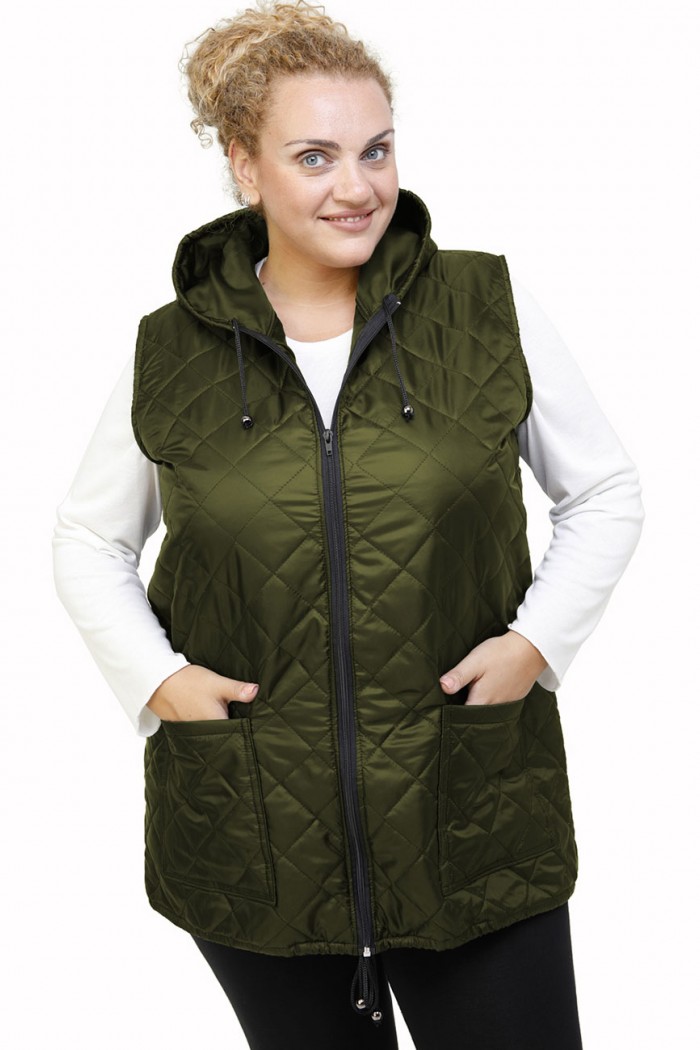 B21-6629AK Sleeveless jacket with zipper and hood - Cypress Green