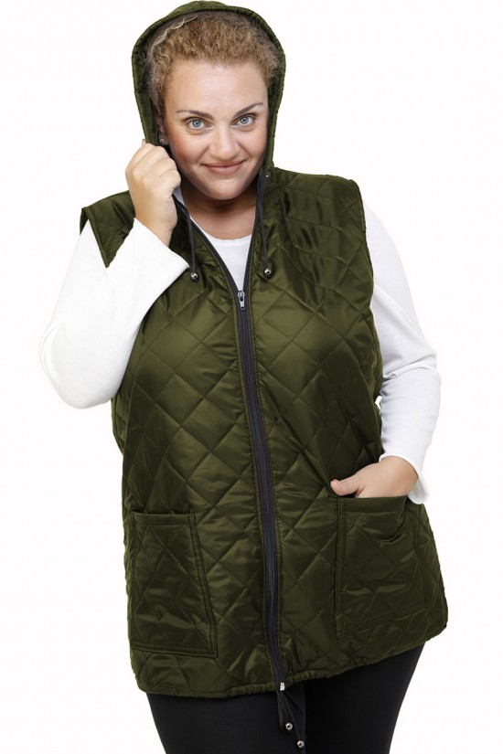 B21-6629AK Αμάνικο μπουφάν με φερμουάρ και κουκούλα  - Κυπαρισσί B21-6629AK Αμάνικο μπουφάν με φερμουάρ και κουκούλα  - Κυπαρισσί