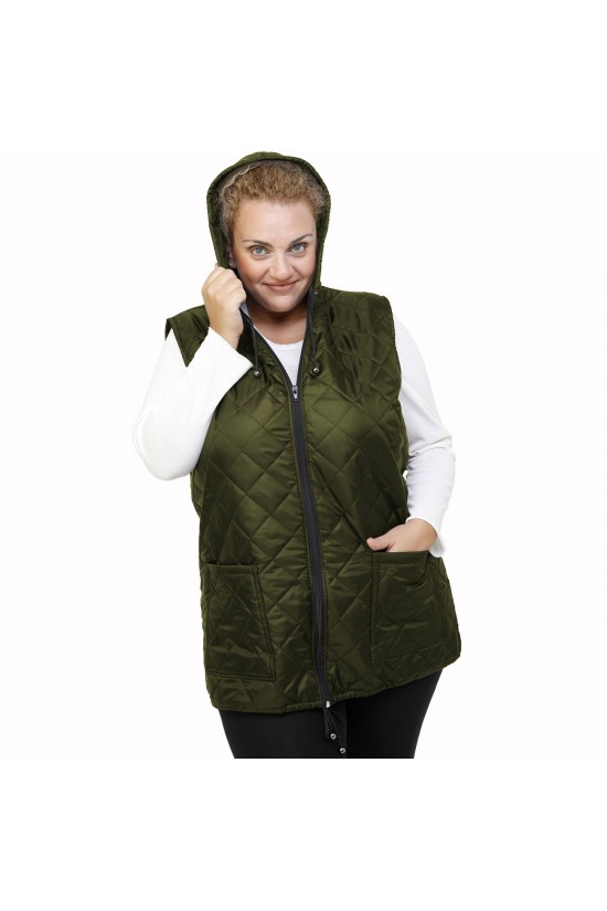 B21-6629AK Αμάνικο μπουφάν με φερμουάρ και κουκούλα  - Κυπαρισσί B21-6629AK Αμάνικο μπουφάν με φερμουάρ και κουκούλα  - Κυπαρισσί