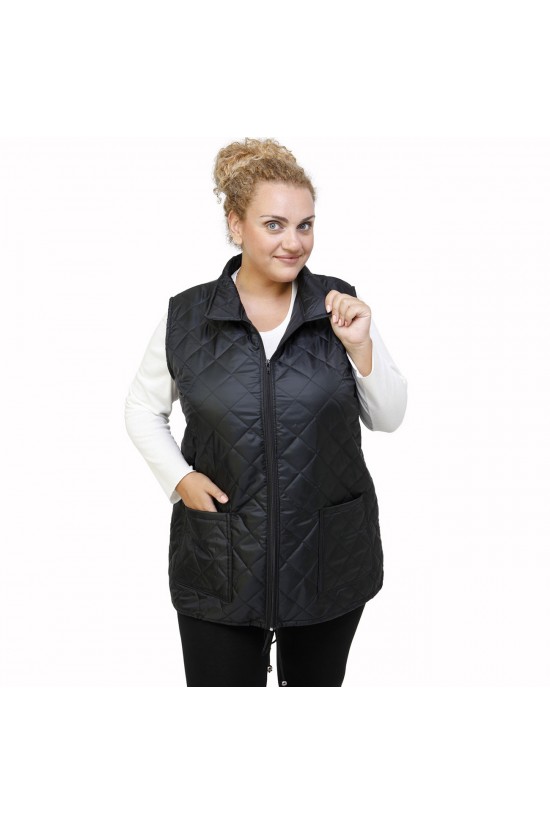 B21-6629AG Αμάνικο μπουφάν με φερμουάρ και γιακά - Μαύρο