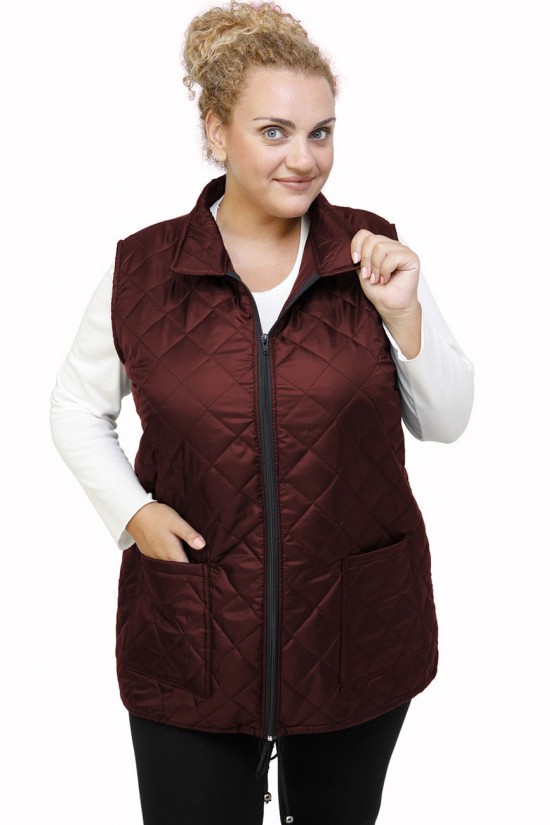 B21-6629AG Αμάνικο μπουφάν με φερμουάρ και γιακά - Μπορντώ B21-6629AG Αμάνικο μπουφάν με φερμουάρ και γιακά - Μπορντώ