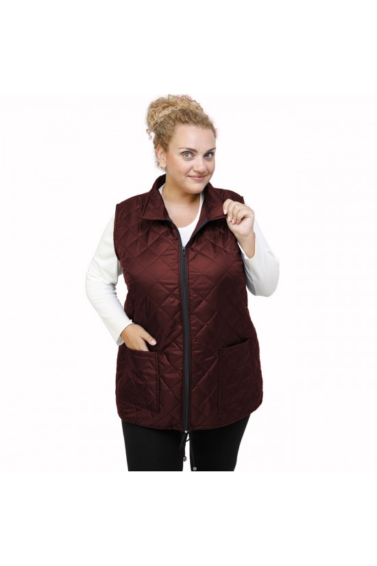 B21-6629AG Αμάνικο μπουφάν με φερμουάρ και γιακά - Μπορντώ