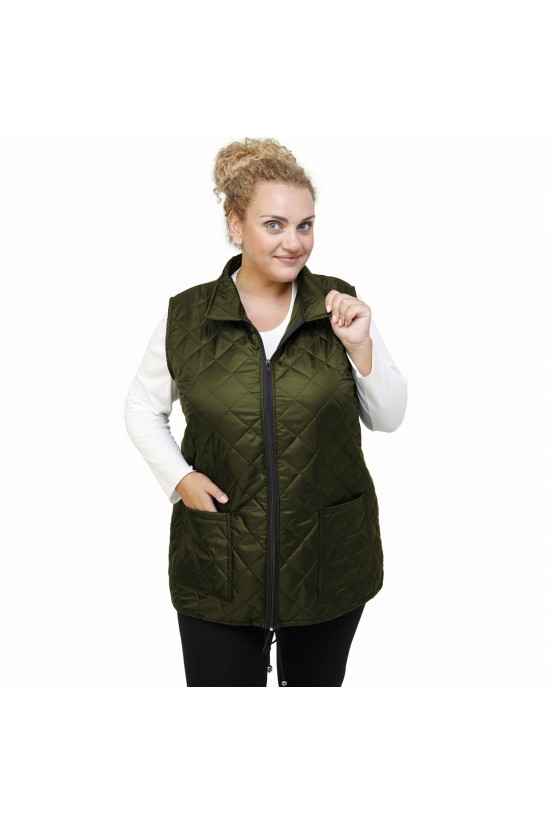 B21-6629AG Αμάνικο μπουφάν με φερμουάρ και γιακά - Κυπαρισσί