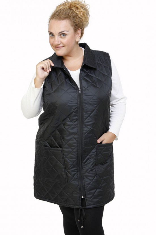 B21-6629MAG Αμάνικο μακρύ μπουφάν με φερμουάρ και γιακά - Μαύρο B21-6629MAG Αμάνικο μακρύ μπουφάν με φερμουάρ και γιακά - Μαύρο