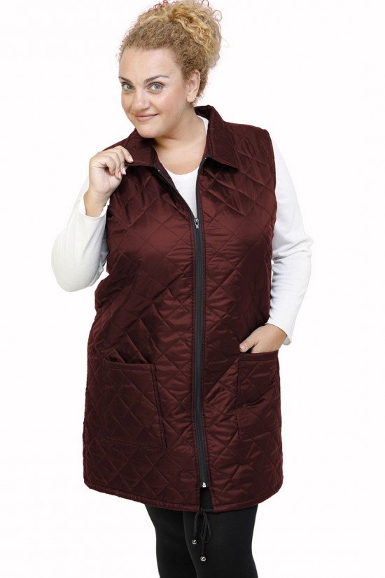 B21-6629MAG Αμάνικο μακρύ μπουφάν με φερμουάρ και γιακά - Μπορντώ B21-6629MAG Αμάνικο μακρύ μπουφάν με φερμουάρ και γιακά - Μπορντώ