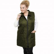 B21-6629AM Sleeveless long jacket with zipper and collar - Cypress Green