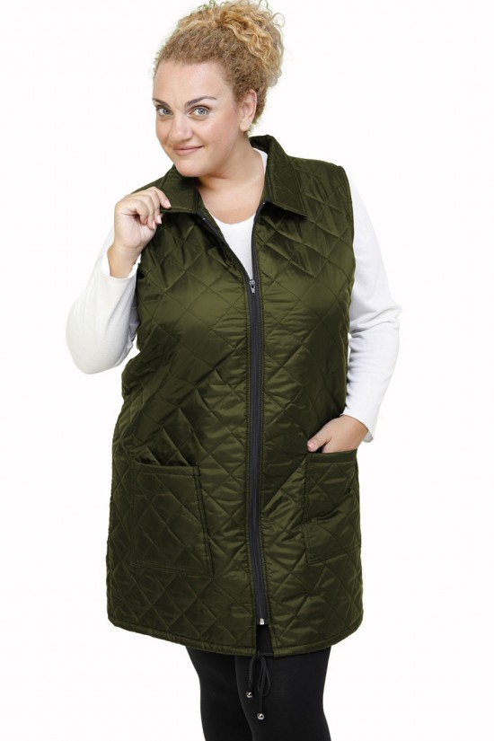 B21-6629MAG Αμάνικο μακρύ μπουφάν με φερμουάρ και γιακά - Κυπαρισσί B21-6629MAG Αμάνικο μακρύ μπουφάν με φερμουάρ και γιακά - Κυπαρισσί