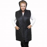 B21-6629AMK Long Sleeveless Jacket with zipper and hood - Black