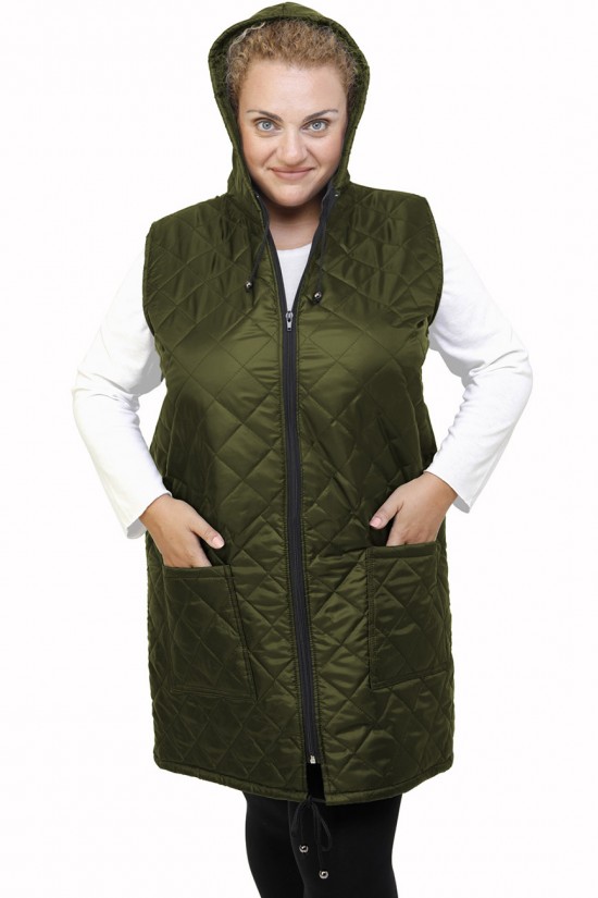 B21-6629MAK Μπουφάν με φερμουάρ και κουκούλα αμάνικο μακρύ  - Κυπαρισσί B21-6629MAK Μπουφάν με φερμουάρ και κουκούλα αμάνικο μακρύ  - Κυπαρισσί