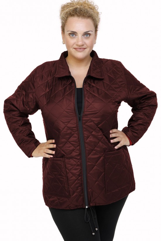 B21-6629G Μπουφάν με φερμουάρ και γιακά - Μπορντώ B21-6629G Μπουφάν με φερμουάρ και γιακά - Μπορντώ
