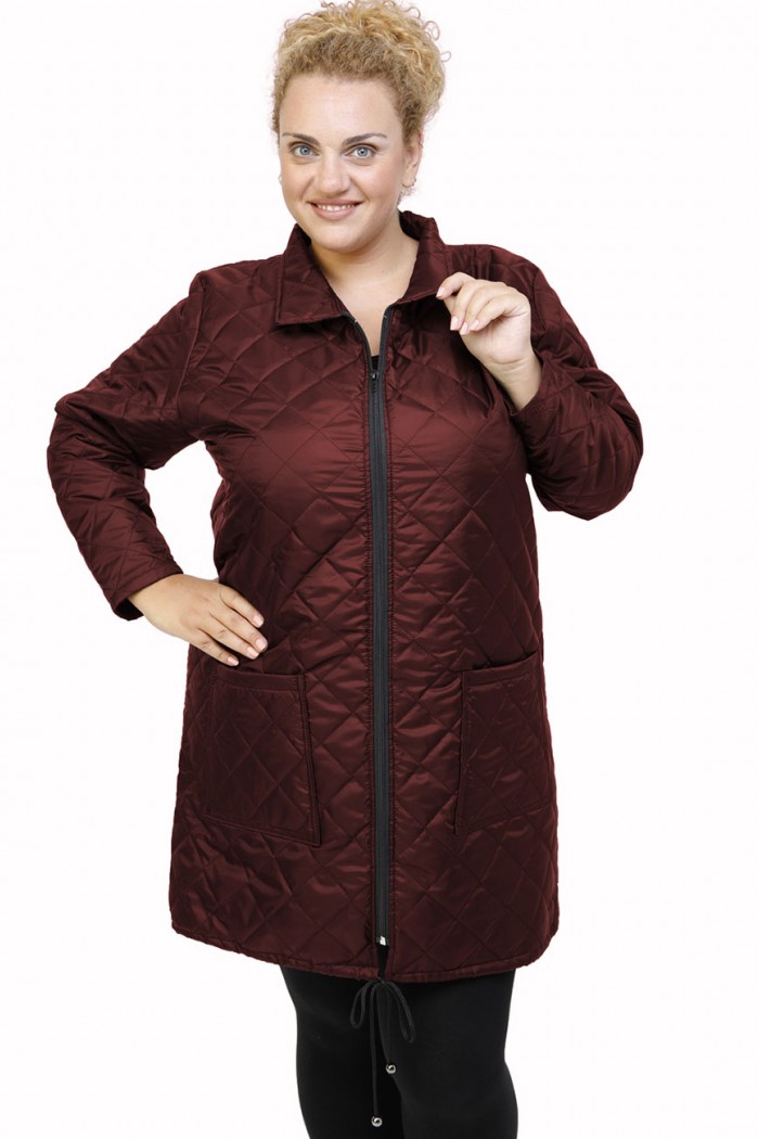 B21-6629MG Long jacket with zipper and collar - Bordeaux