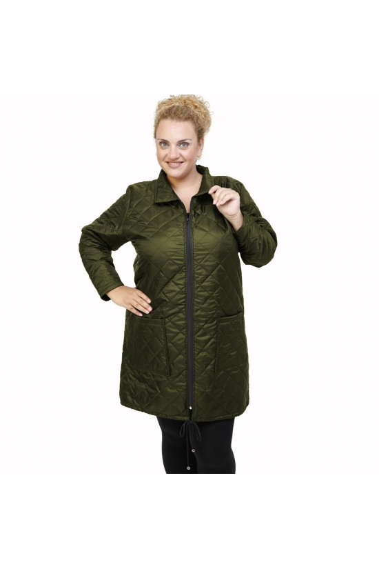 B21-6629MG Μακρύ μπουφάν με φερμουάρ και γιακά - Κυπαρισσί B21-6629MG Μακρύ μπουφάν με φερμουάρ και γιακά - Κυπαρισσί