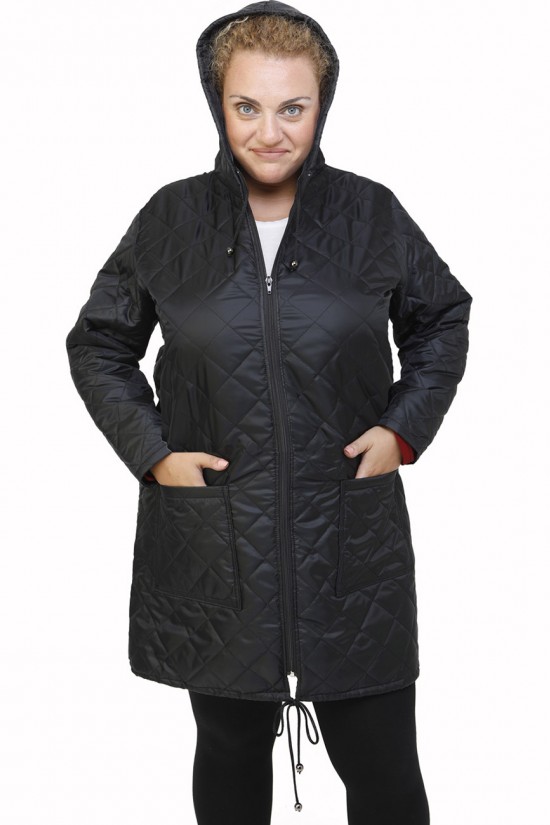 B21-6629MK Μπουφάν με φερμουάρ και κουκούλα μακρύ - Μαύρο B21-6629MK Μπουφάν με φερμουάρ και κουκούλα μακρύ - Μαύρο