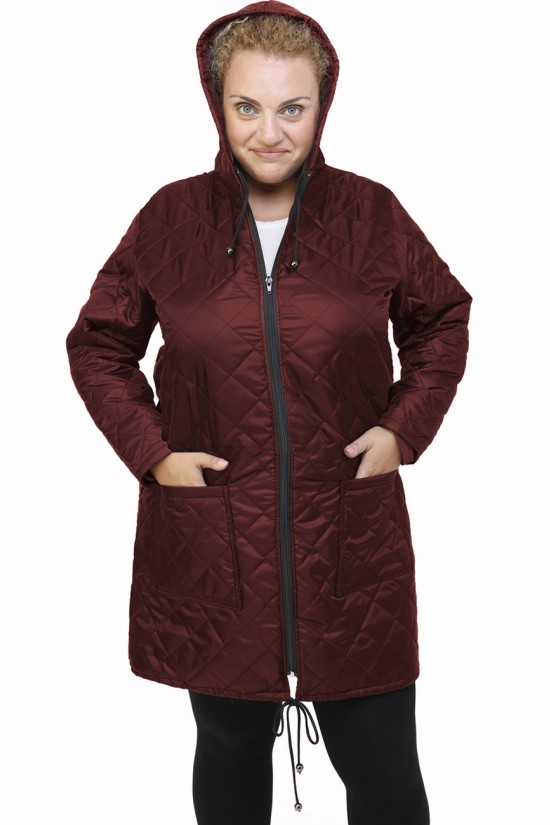 B21-6629MK Μπουφάν με φερμουάρ και κουκούλα μακρύ - Μπορντώ B21-6629MK Μπουφάν με φερμουάρ και κουκούλα μακρύ - Μπορντώ
